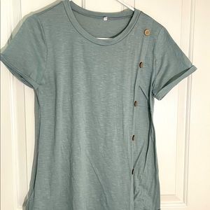 Blue maternity shirt with buttons in the side